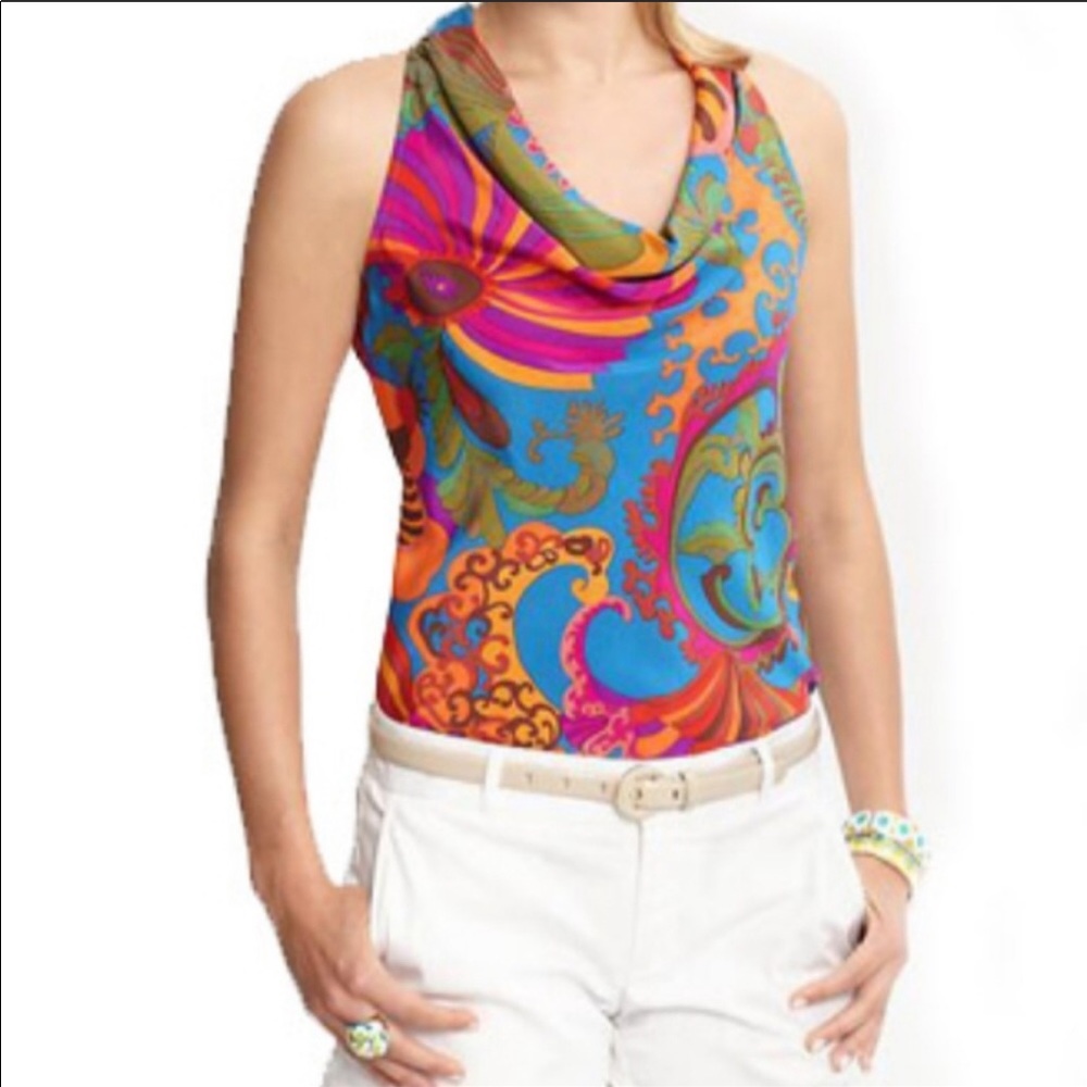 Trina Turk Pink and Orange Asymmetrical Graphic Tank Top